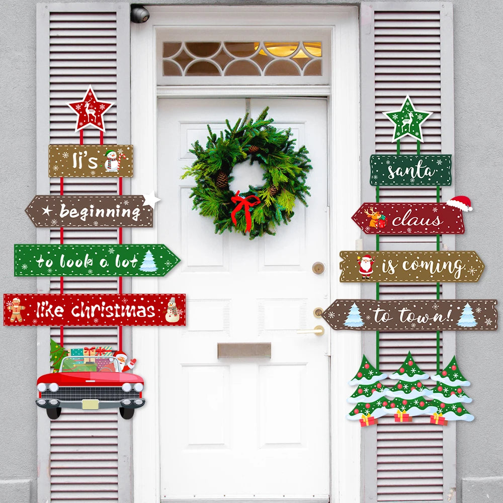 Christmas Door Hanging Decoration Prop Xmas tree Santa Claus Paper Garland Pendant Christmas Party Wall Ornament Home Decoration