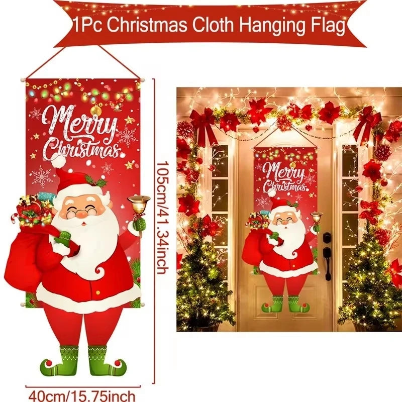 Merry Christmas Hanging Flag Christmas Decorations For Home 2024 Christmas Door Banner Xmas Gifts Navidad Happy New Year 2025