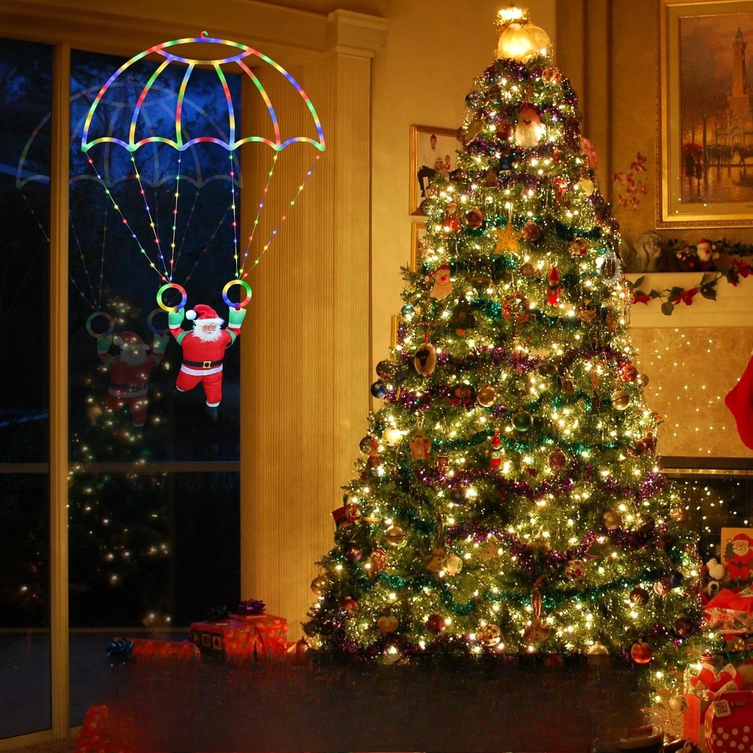 Christmas Decorations Outdoor Christmas Parachute Lights Santa Claus Hanging Multicolor Xmas Lights Holiday Decorative Indoor