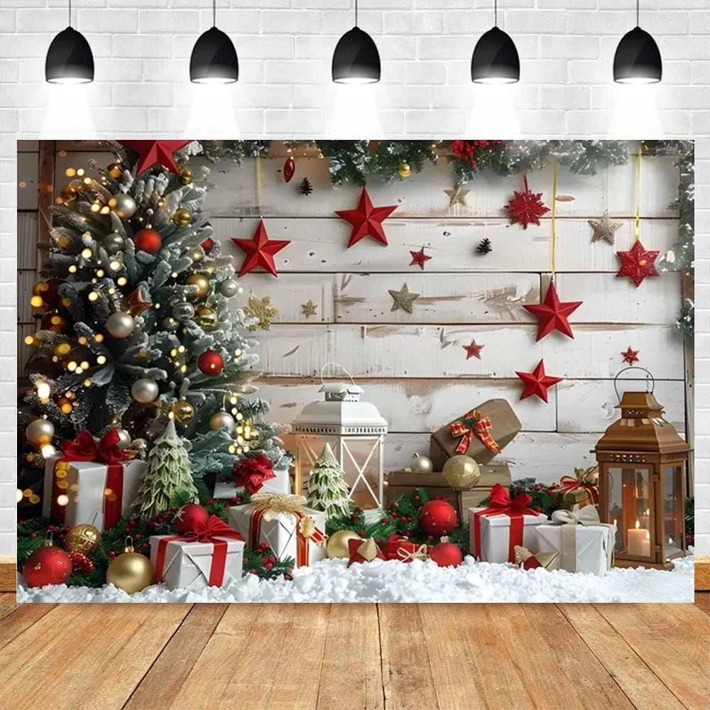 Christmas Photography Backdrop Xmas Tree Gift Toy Window Wood Door Kids Portrait Family Party Photo Background Decor Photostudio