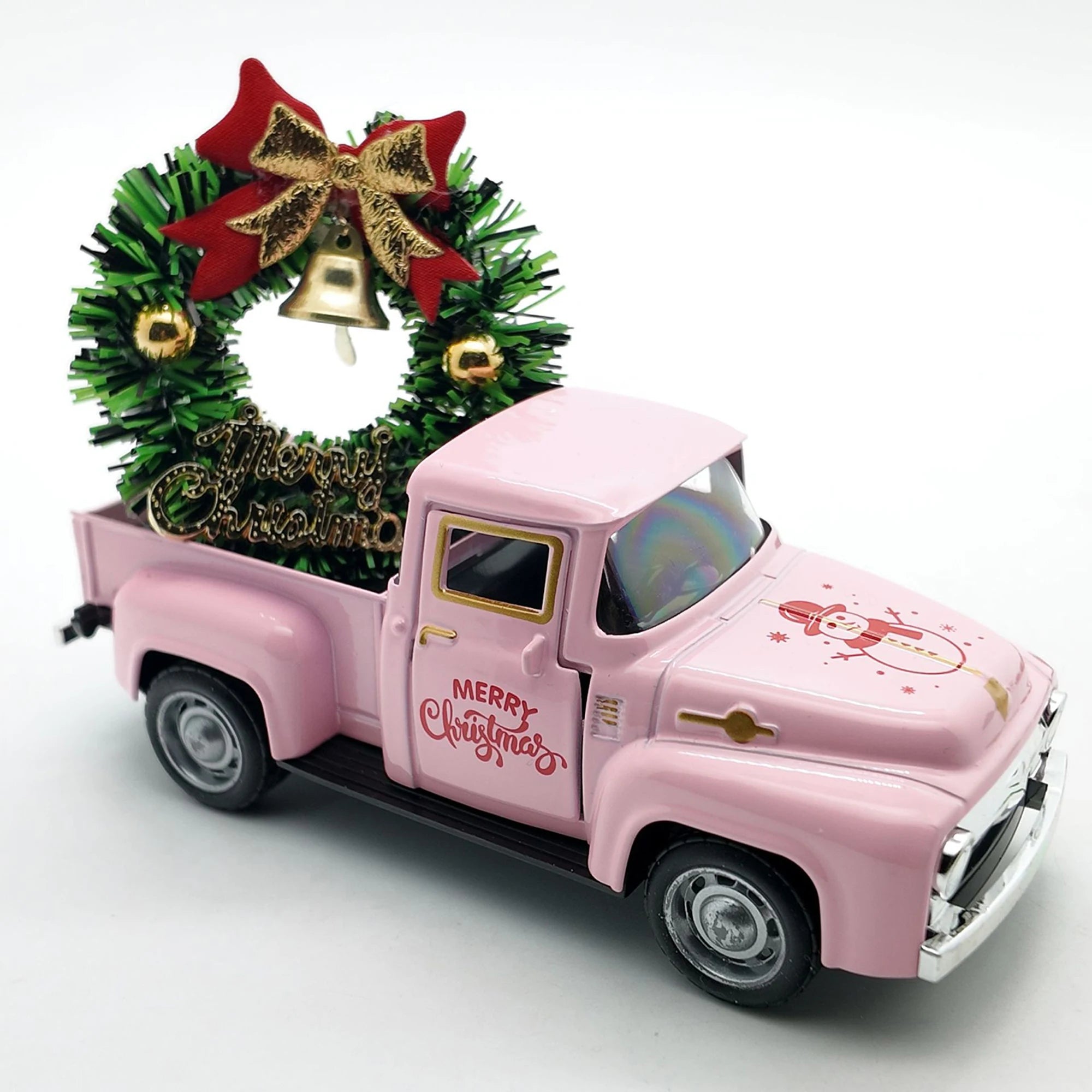 Christmas Table Decoration Mini Snowman Truck with Wreath Figurine Desk Statues Centerpieces for Home Party Decor