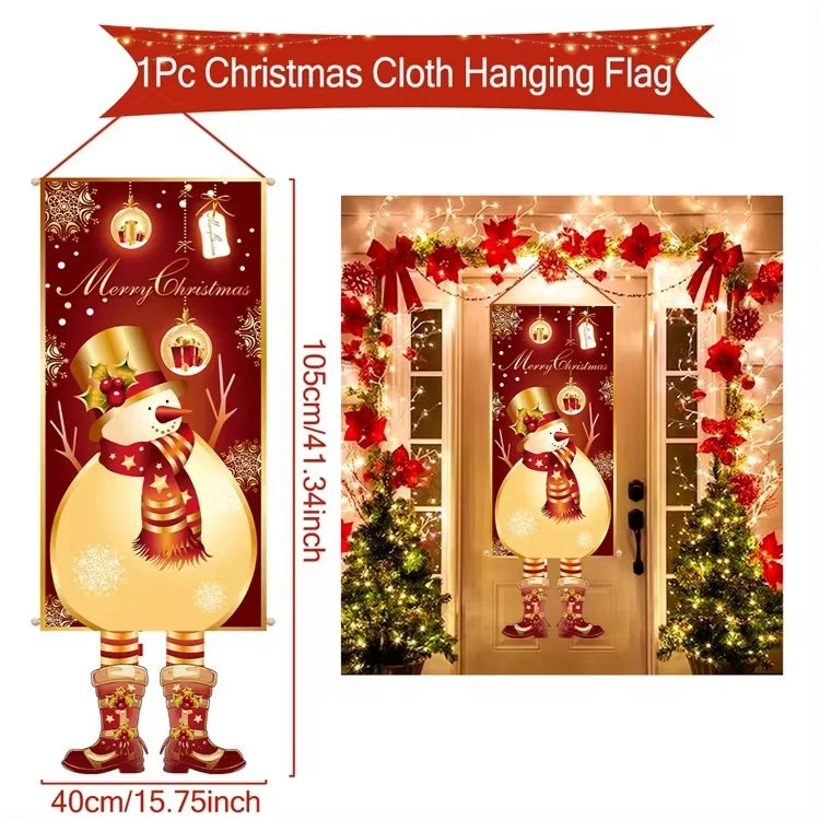 Merry Christmas Hanging Flag Christmas Decorations For Home 2024 Christmas Door Banner Xmas Gifts Navidad Happy New Year 2025