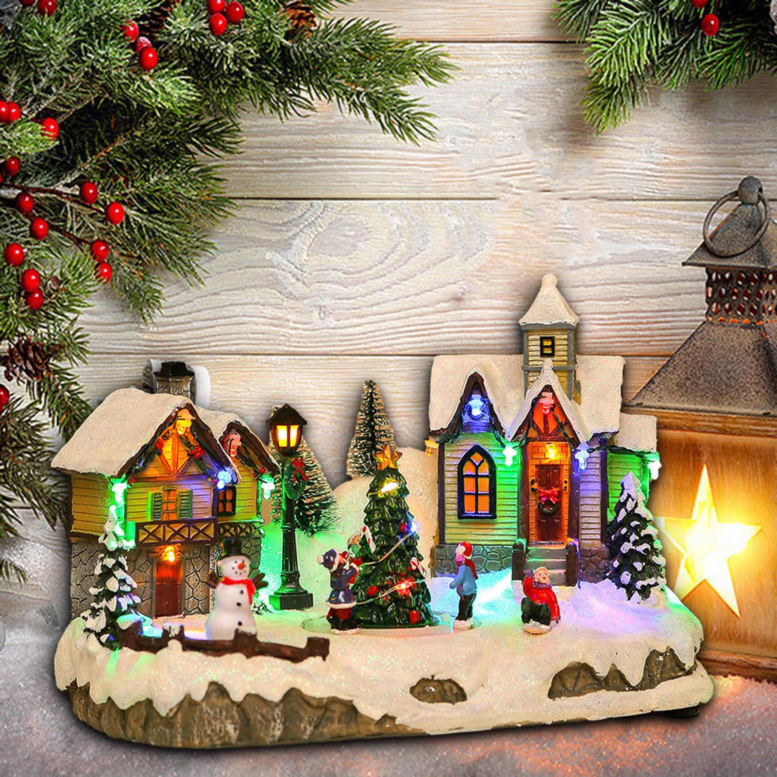Christmas Luminous House Ornaments Scene Figurine Snow House Figurine Party Favors LED Light and Music for Home Holiday Table