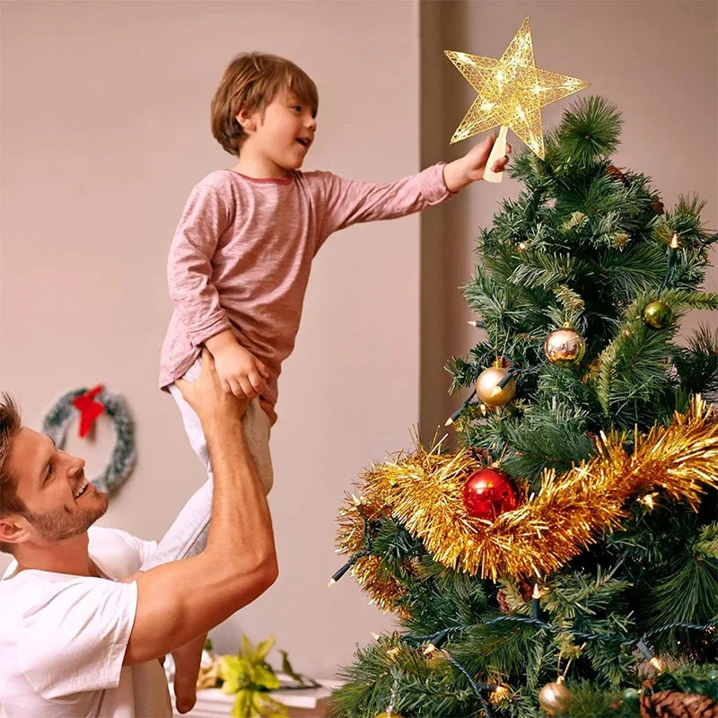Gold Glitter Christmas Tree Top Iron Star Christmas Decorations For Home Xmas Tree Ornaments Navidad New Year 2024 Natal Noel
