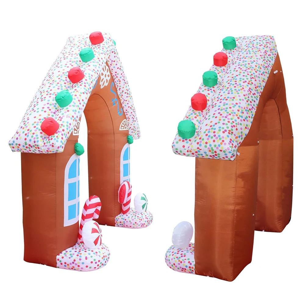 Christmas Inflatable Gingerbread House with LED Lights Candy Arch Inflatables for Outdoor Yard Lawn Holiday Party Decoration
