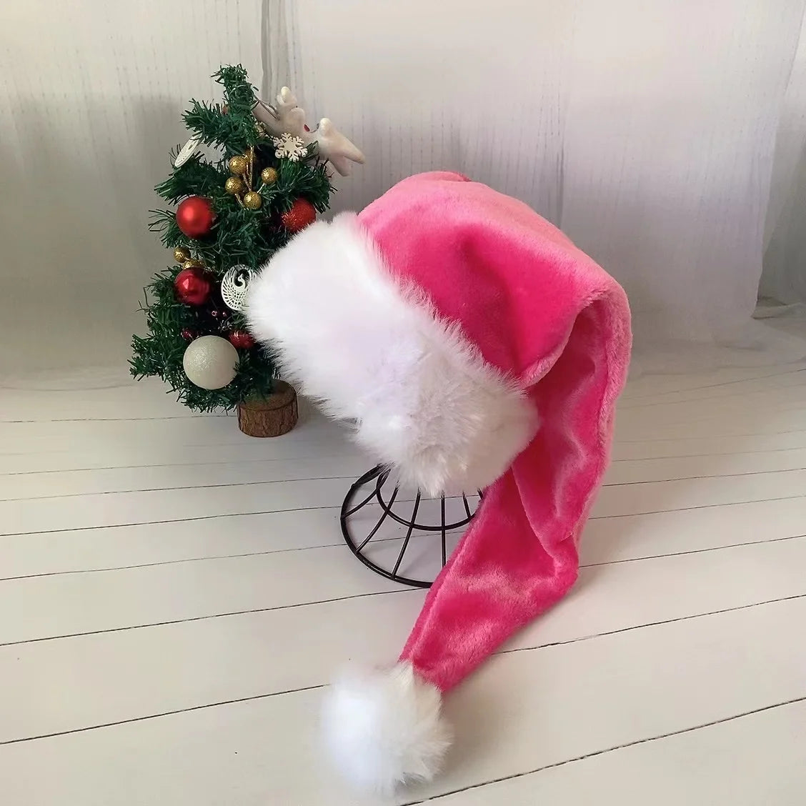 Black and White Fur Plush Hat for Adults and Children, Christmas Cap, Xmas Party, Home Decoration, High Quality