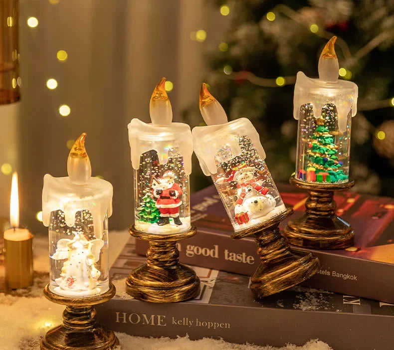 Hot Christmas Decorations Wind Lamp Candle Candlestick Crystal Ball Lights Snow Snowflake Music Box Xmas Gift Scene Arrangement