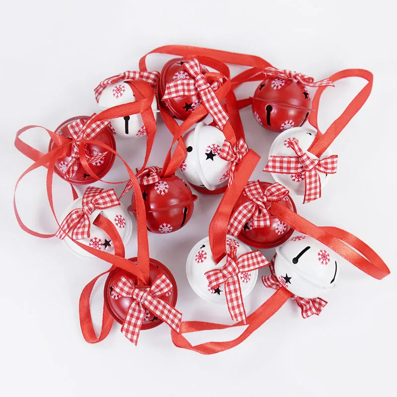 12Pcs Snowflake Christmas Jingle Bells Metal Decorative Pendant Xmas Tree Hanging Ornament 2025 New Year Home Party Decorations