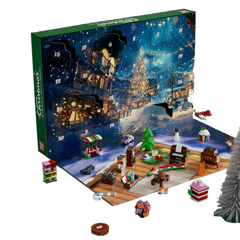 Creative Expert Christmas Countdown Calendar Model Building Blocks City Series Blind Box Brick Puzzle Toy for Kid Christmas Gift