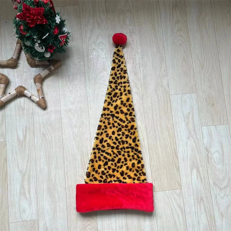 Leopard print with red border Christmas Xmas Cap Gifts New Year Festival Holiday Party Supplies Props