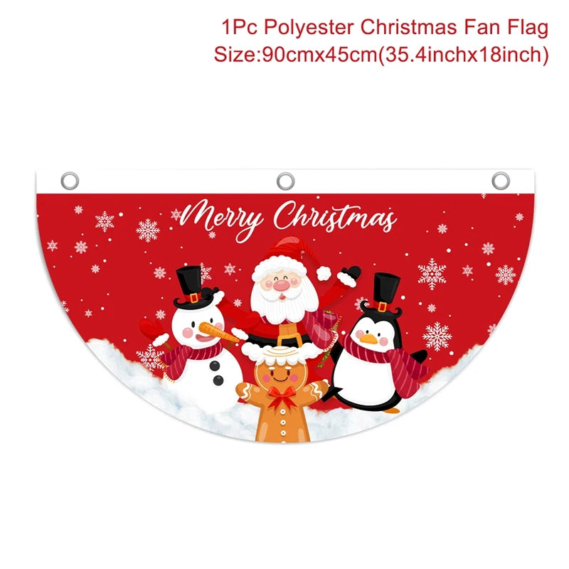 Christmas Outdoor Fan-shaped Flag Banner Merry Christmas Decoration for Home 2024 Xmas Ornament Navidad Natal Noel New Year 2025