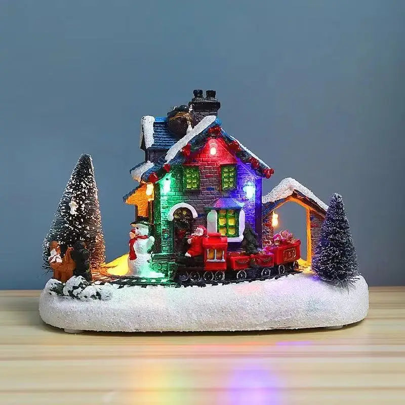 Christmas Luminous House Ornaments Scene Figurine Snow House Figurine Party Favors LED Light and Music for Home Holiday Table