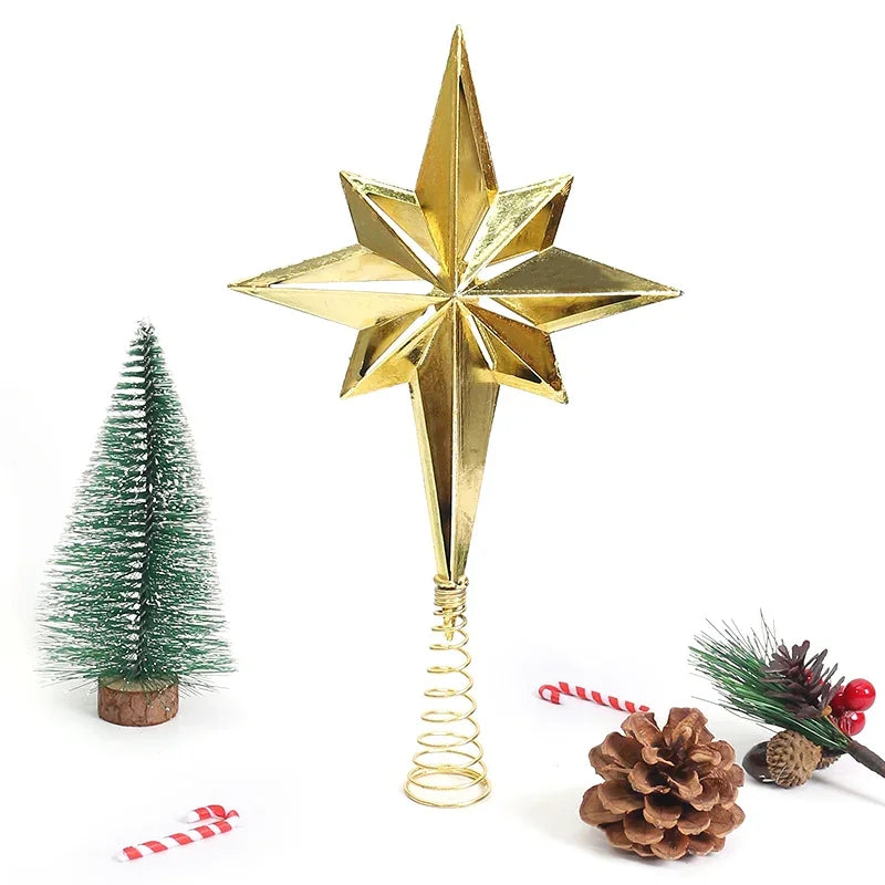 Gold Glitter Christmas Tree Top Iron Star Christmas Decorations For Home Xmas Tree Ornaments Navidad New Year 2024 Natal Noel