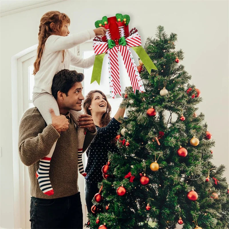 Christmas Tree Decorations Tree Top Star Striped Bow Tree Hat Sequin Christmas Tree Hat Hanging Decoration Christmas Decor
