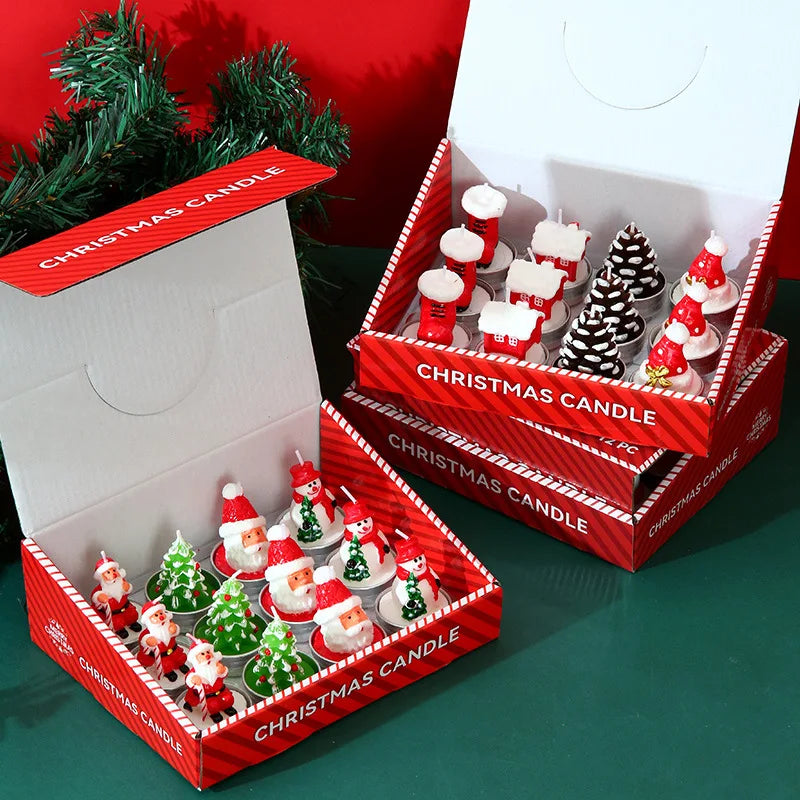 Christmas candle set, old man tree, snowman, celebration, romance, decorative item, candlelight dinner, Christmas Eve