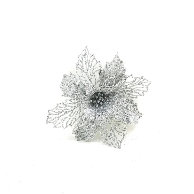9cm Glitter Artifical Christmas Flowers Christmas Tree Wreath Decorations Fake Flowers Xmas Garland Ornaments New Year 2024
