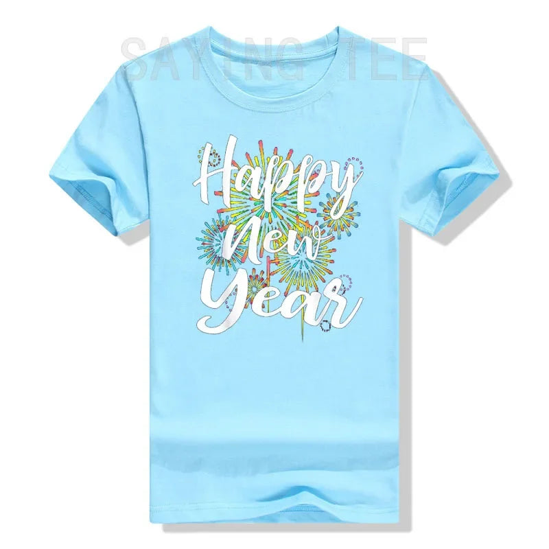 New Years Eve Happy New Year 2025 Gift Fireworks T-Shirt for Women Men Family Matching Outfits Cute Present Aesthetic Clothes