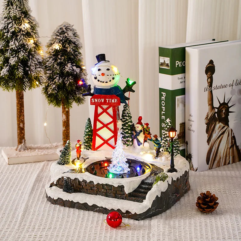 Christmas Luminous House Ornaments Scene Figurine Snow House Figurine Party Favors LED Light and Music for Home Holiday Table