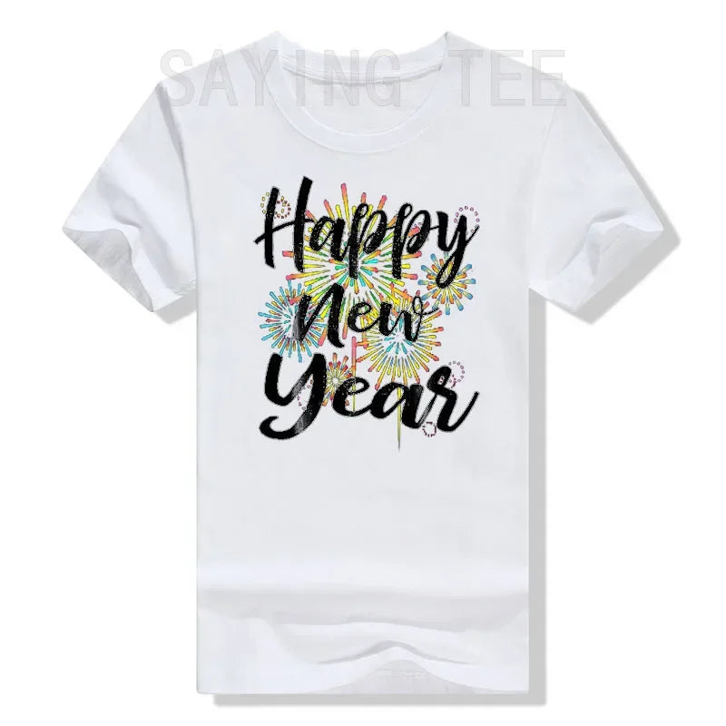 New Years Eve Happy New Year 2025 Gift Fireworks T-Shirt for Women Men Family Matching Outfits Cute Present Aesthetic Clothes