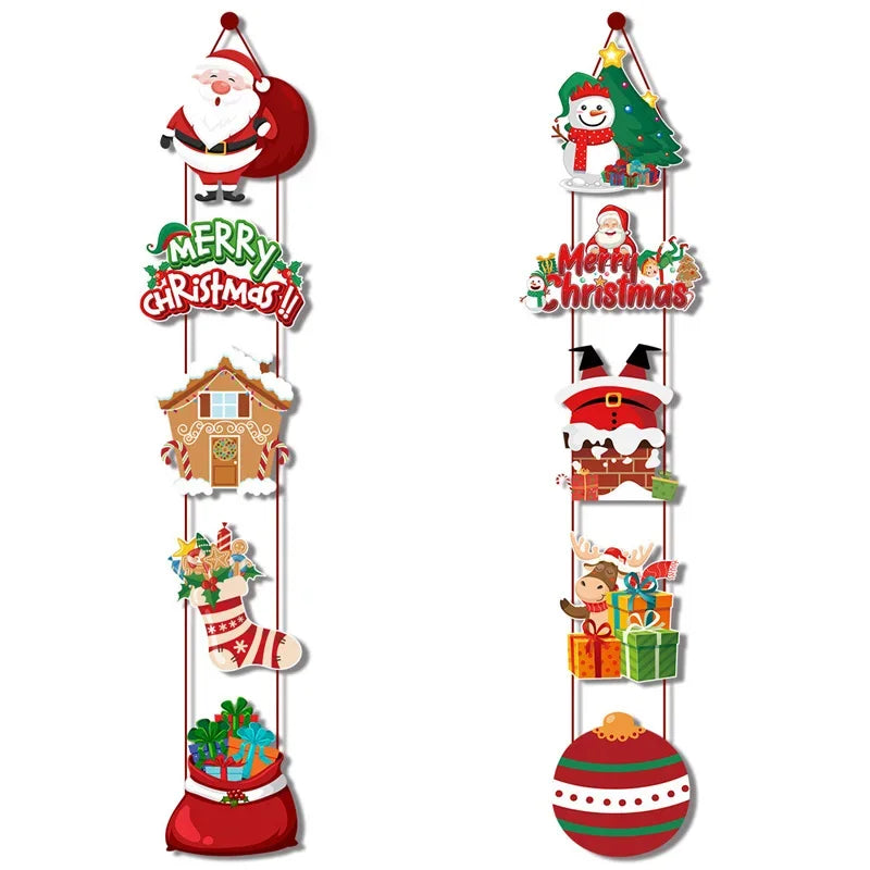 Merry Christmas Decor Door Hanging Banner Santa Claus Snowman Elf Couplet Party Yard Front Door Ornament Xmas Gift