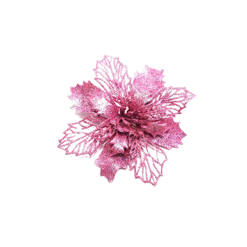 9cm Glitter Artifical Christmas Flowers Christmas Tree Wreath Decorations Fake Flowers Xmas Garland Ornaments New Year 2024