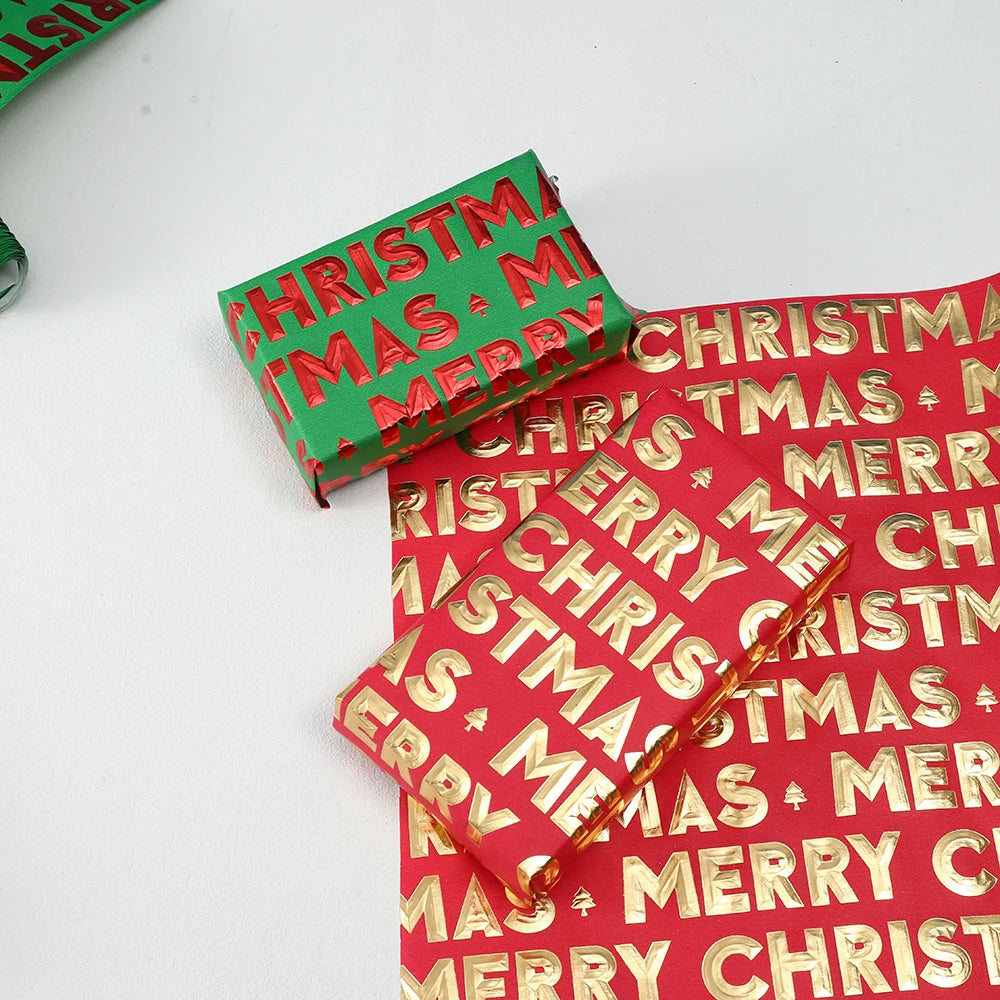 1 Roll Marry Christmas Themed Gift Wrap Paper - High-Quality Christmas and Holiday Merry Christmas Gold Stamping Text Design