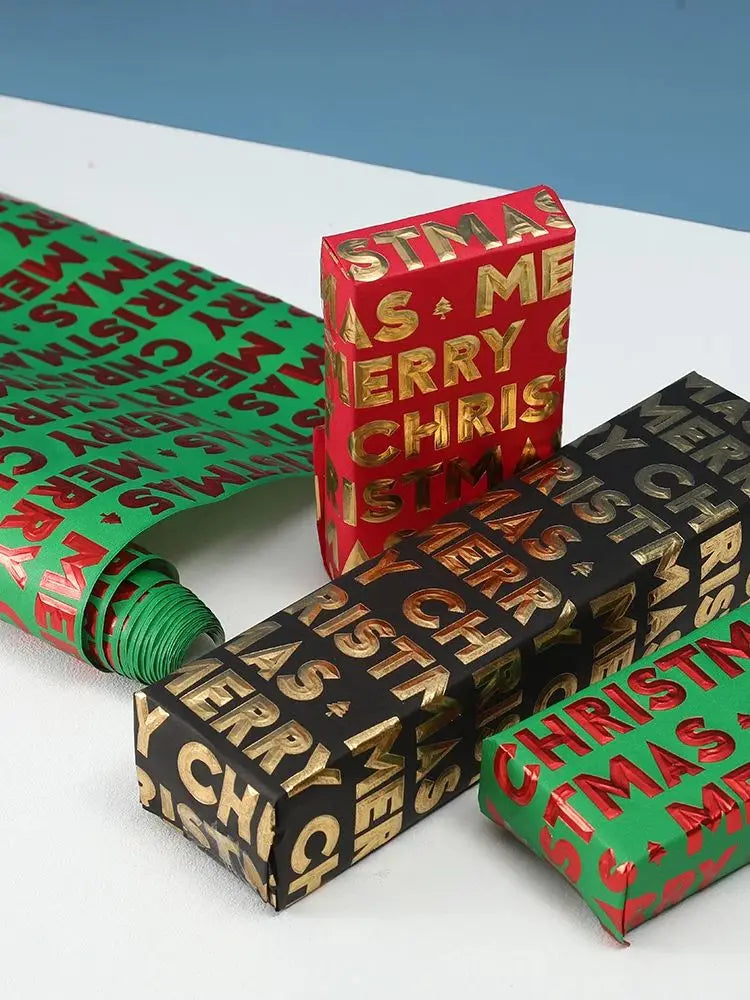 1 Roll Marry Christmas Themed Gift Wrap Paper - High-Quality Christmas and Holiday Merry Christmas Gold Stamping Text Design