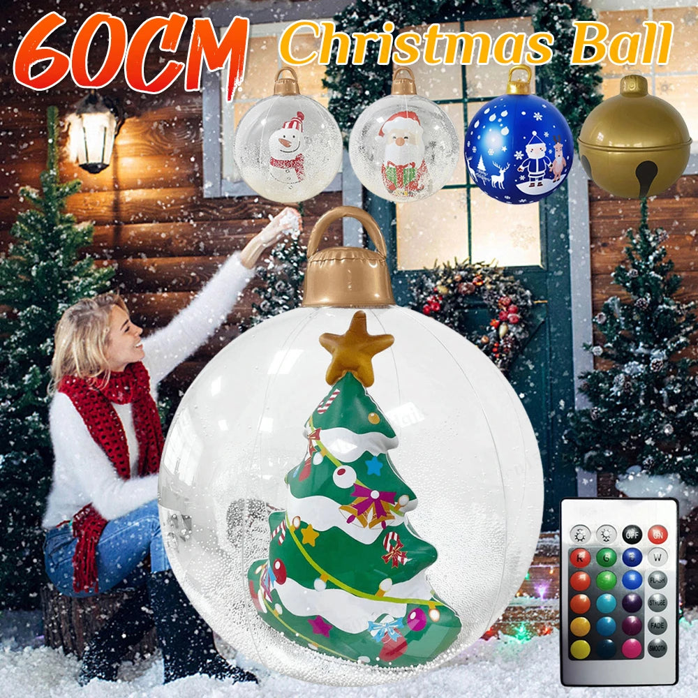 60cm Inflatable Christmas Ball With Light Santa Claus Snowman Christmas Tree Giant Big Large Christmas Balls Ornament Xmas Decor