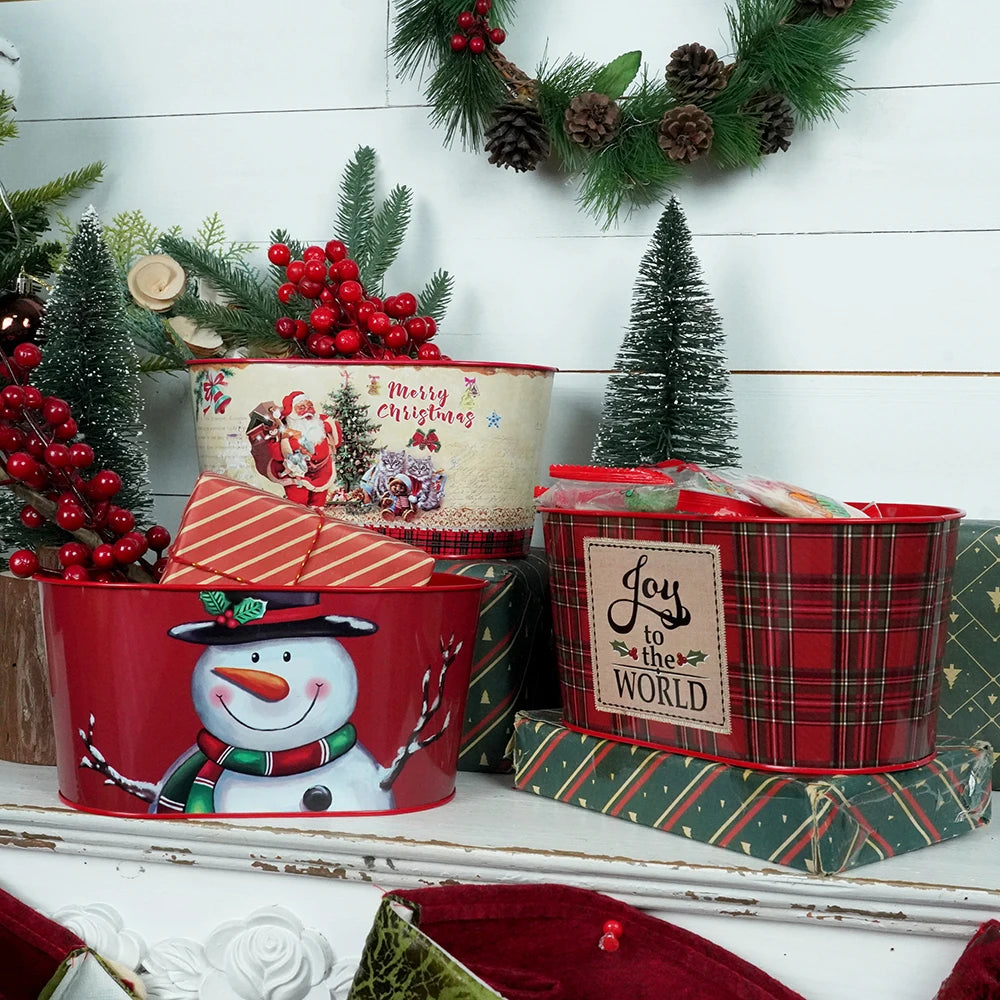 Putuo Decor 5pc Metal Xmas Bucket, Joy to the World We Wish You a Merry Christmas,Decorations for Home  Xmas Party Holiday Bar