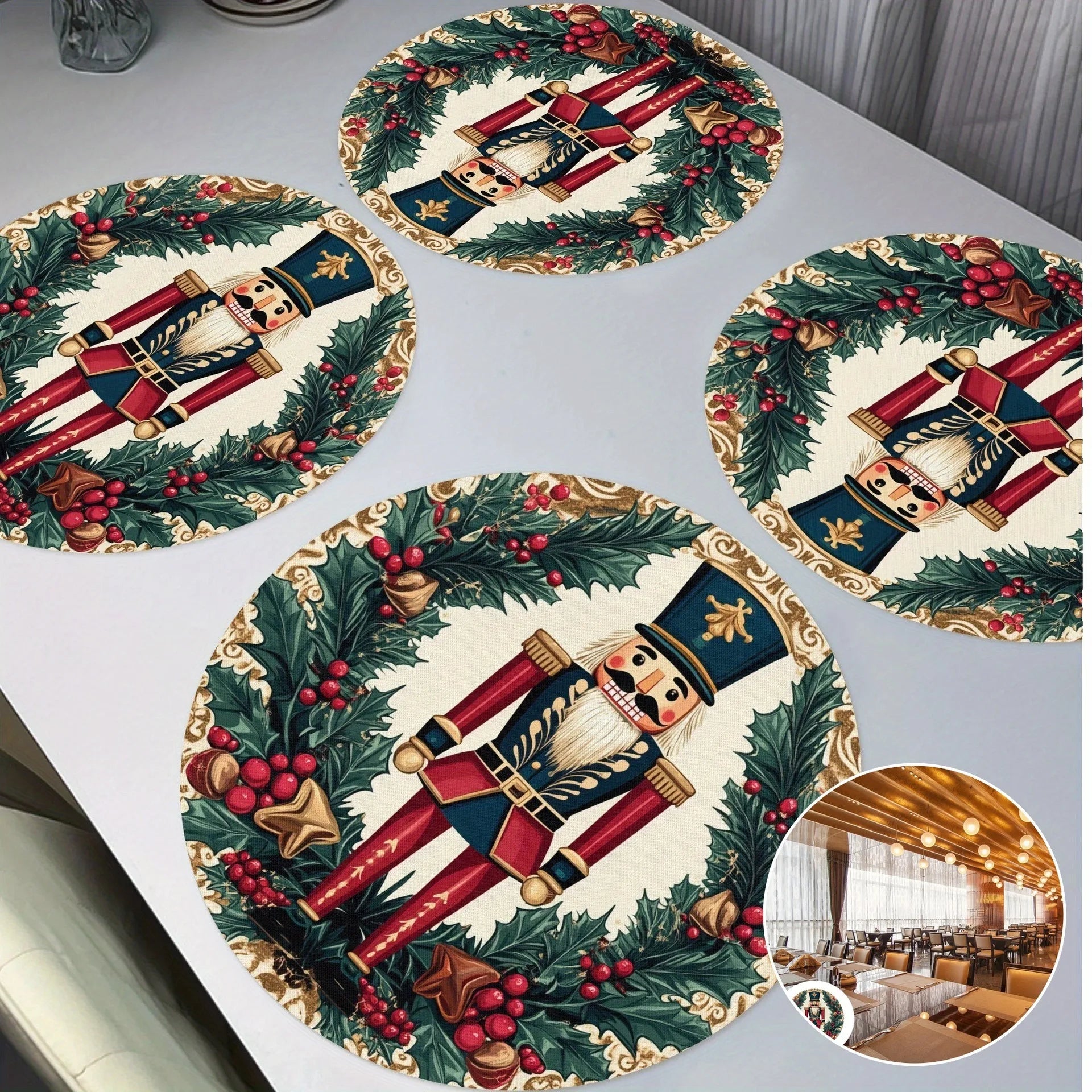 Round Christmas Placemat Cartoon Santa Claus Wreath Snowflake Xmas Placemat Merry Christmas Decor 2025 Happy New Year 2026