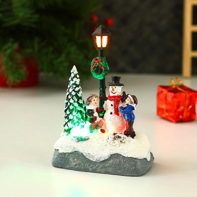 Christmas Luminous House Ornaments Scene Figurine Snow House Figurine Party Favors LED Light and Music for Home Holiday Table