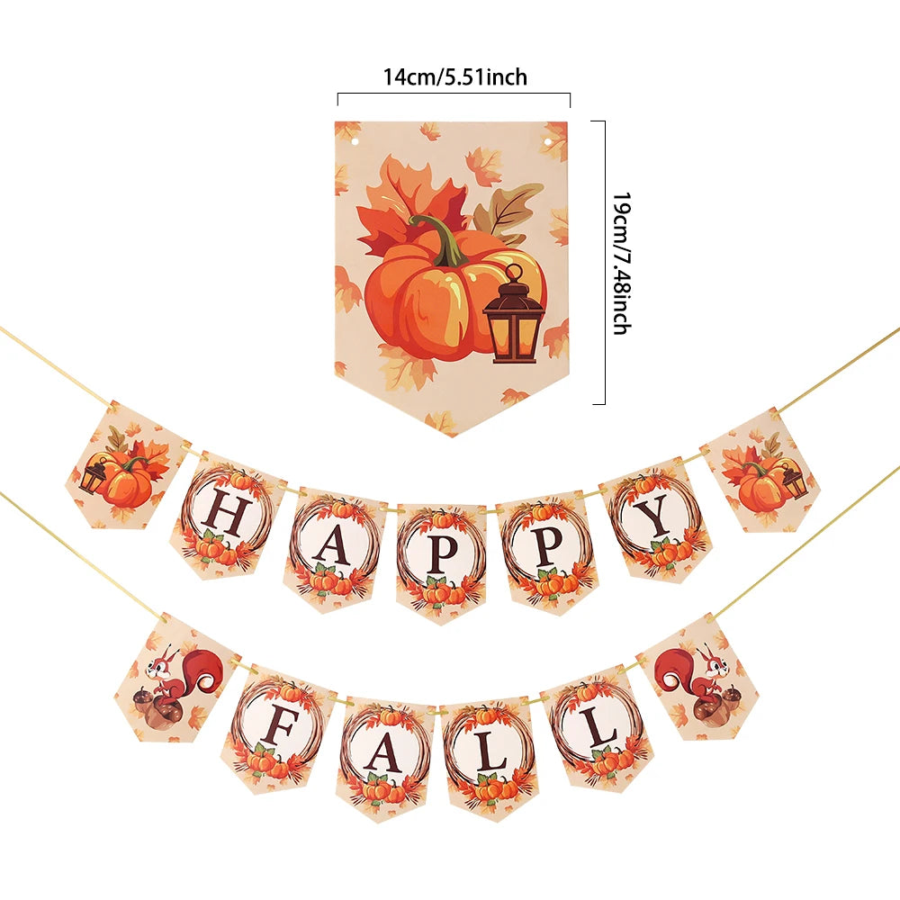 Hello Autumn Thanksgiving Decoration Happy Fall Banner Maple Leaf Cake Toppers Pumpkin Honeycomb Wall Fireplace Hanging Ornament