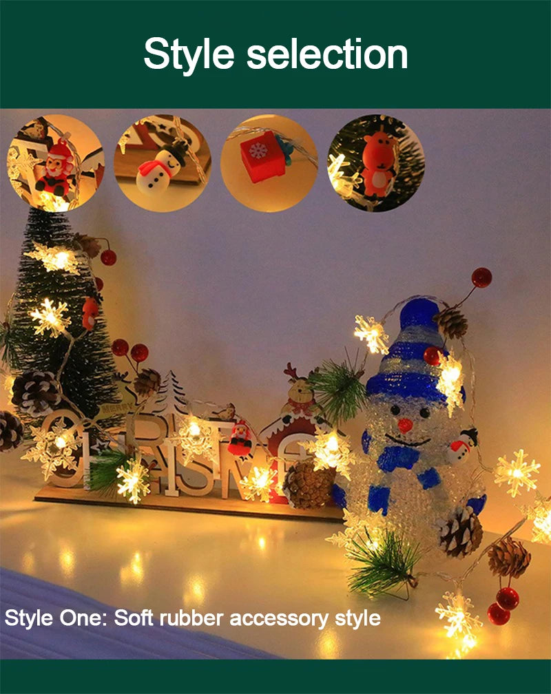 Christmas LED Light String Santa Claus Elk Snowman Xmas Ornament String Light Christmas Decorations 2025 New Year Navidad Gift