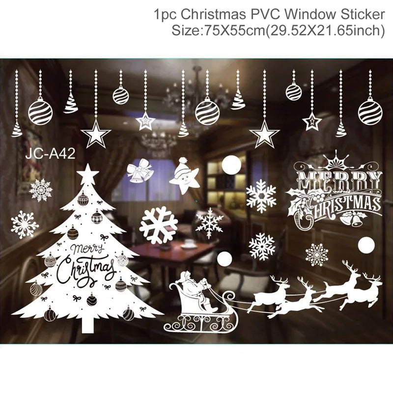 Christmas Wall Window Stickers Christmas Decoration For Home 2024 Merry Christmas Ornaments Xmas Navidad Happy New Year 2025