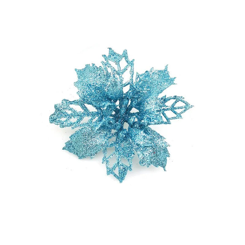 9cm Glitter Artifical Christmas Flowers Christmas Tree Wreath Decorations Fake Flowers Xmas Garland Ornaments New Year 2024