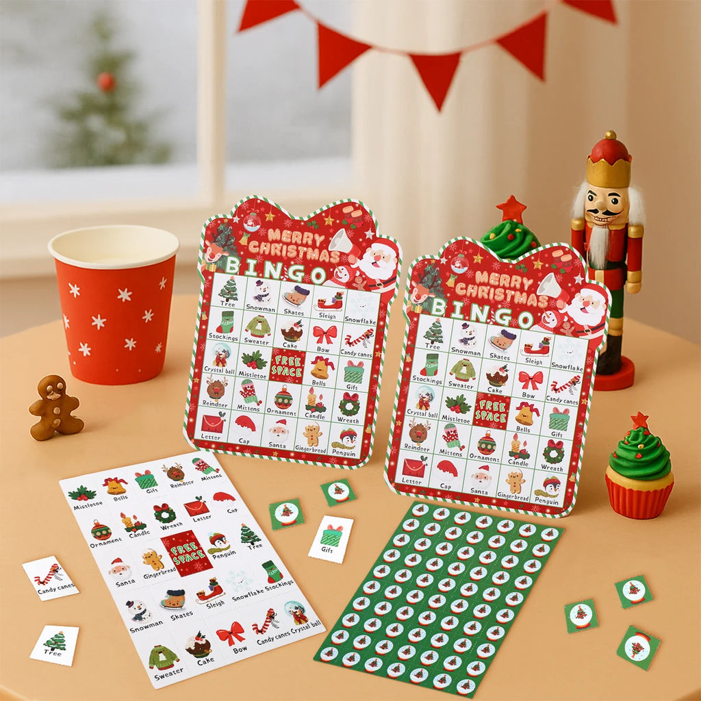 Christmas Cartoon Bingos Game Cards Merry Christmas Decoration for Home 2025 Bingo Game Set Navidad Natal New Year Gift 2026