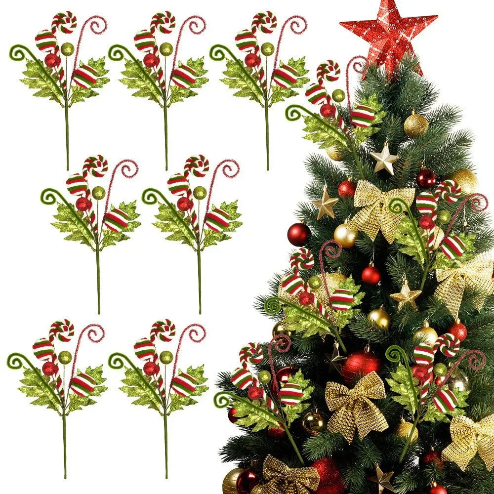 Christmas Tree Decoration Ornament with Gold Scallion Sparkling Pink Green Candy Twirling Christmas Decorations