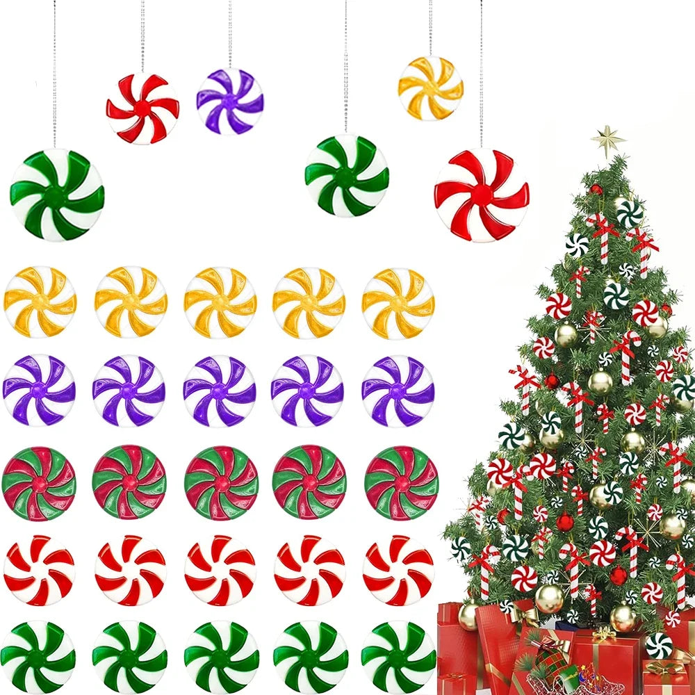 Christmas Decorations 2024 Plastic Christmas Candy Hanging Ornaments for Home Party Xmas Tree Decors New Year Navidad Supplies