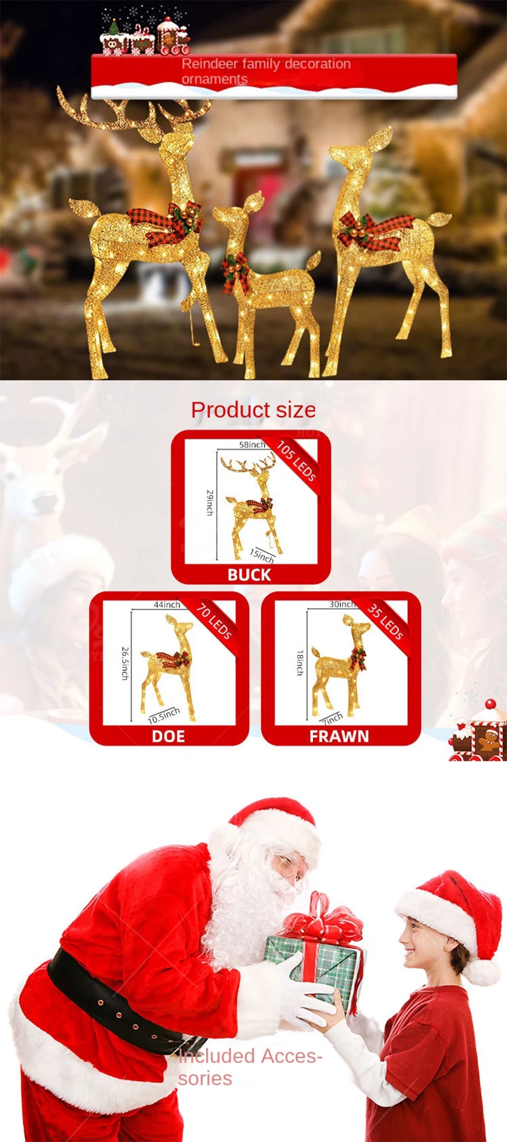 Christmas decorations Christmas Glow deer decorations mother and son deer ornaments Outdoor layout reindeer lights