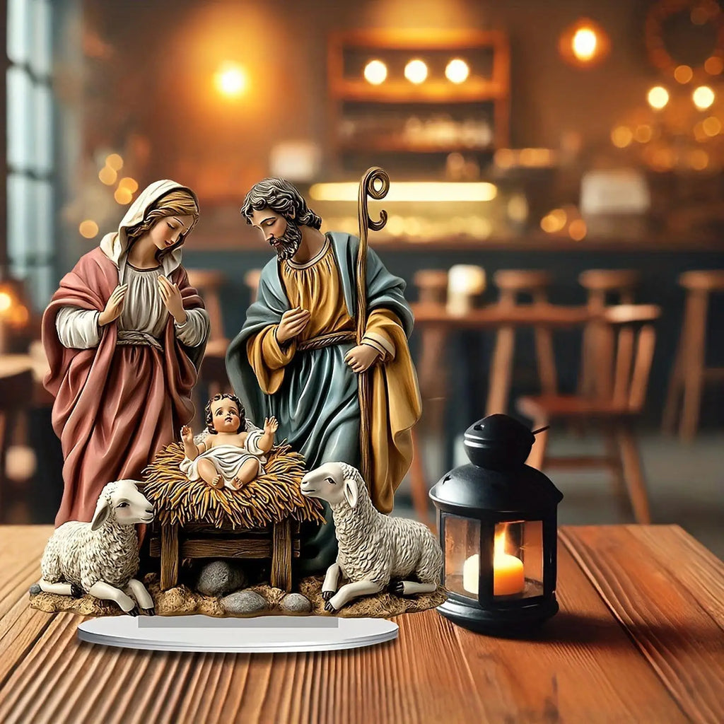 Nativity Scene Figurine Christmas Decoration Desktop Decor Festive Nativity Figurine Display Set for Living Room Holiday Gift