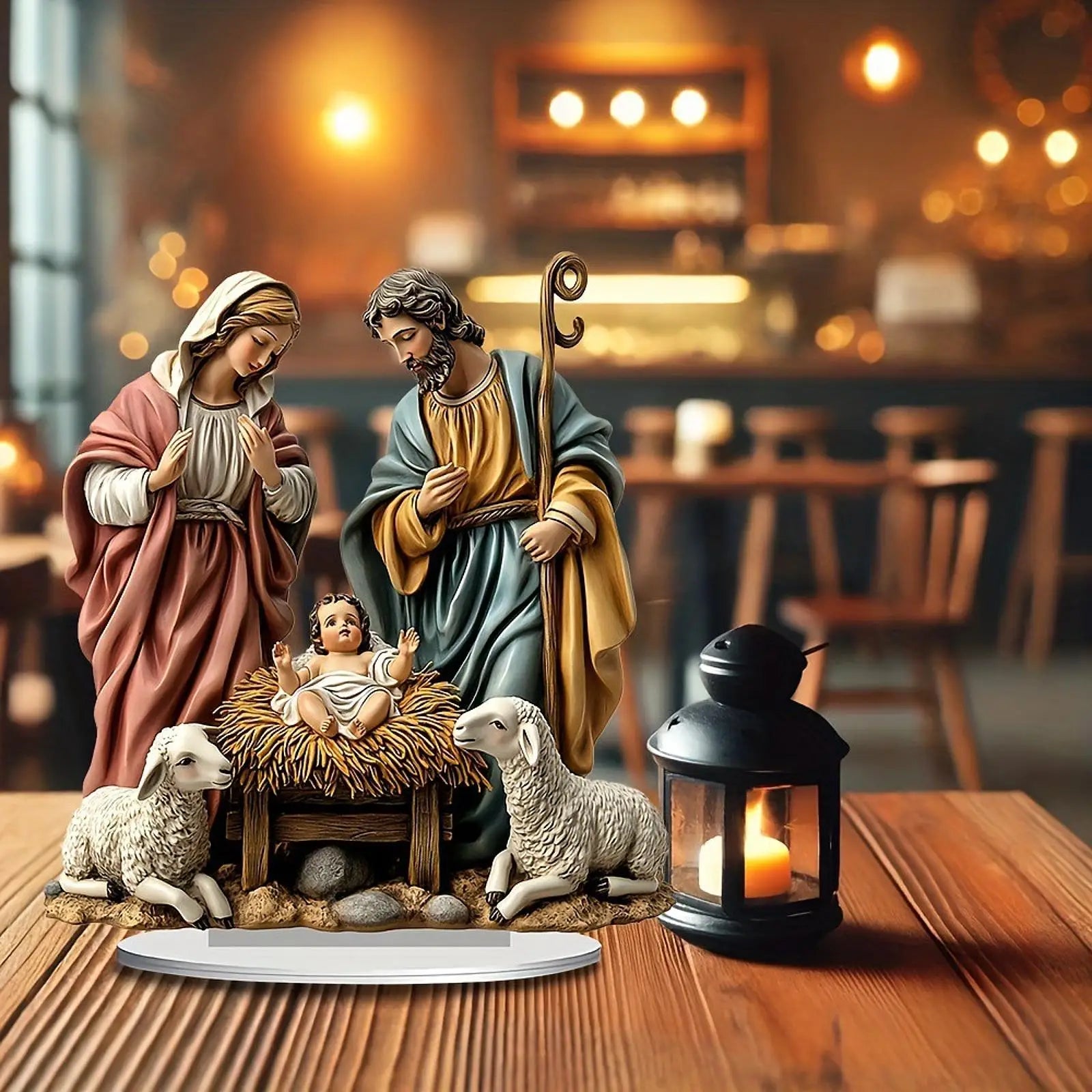 Nativity Scene Figurine Christmas Decoration Desktop Decor Festive Nativity Figurine Display Set for Living Room Holiday Gift