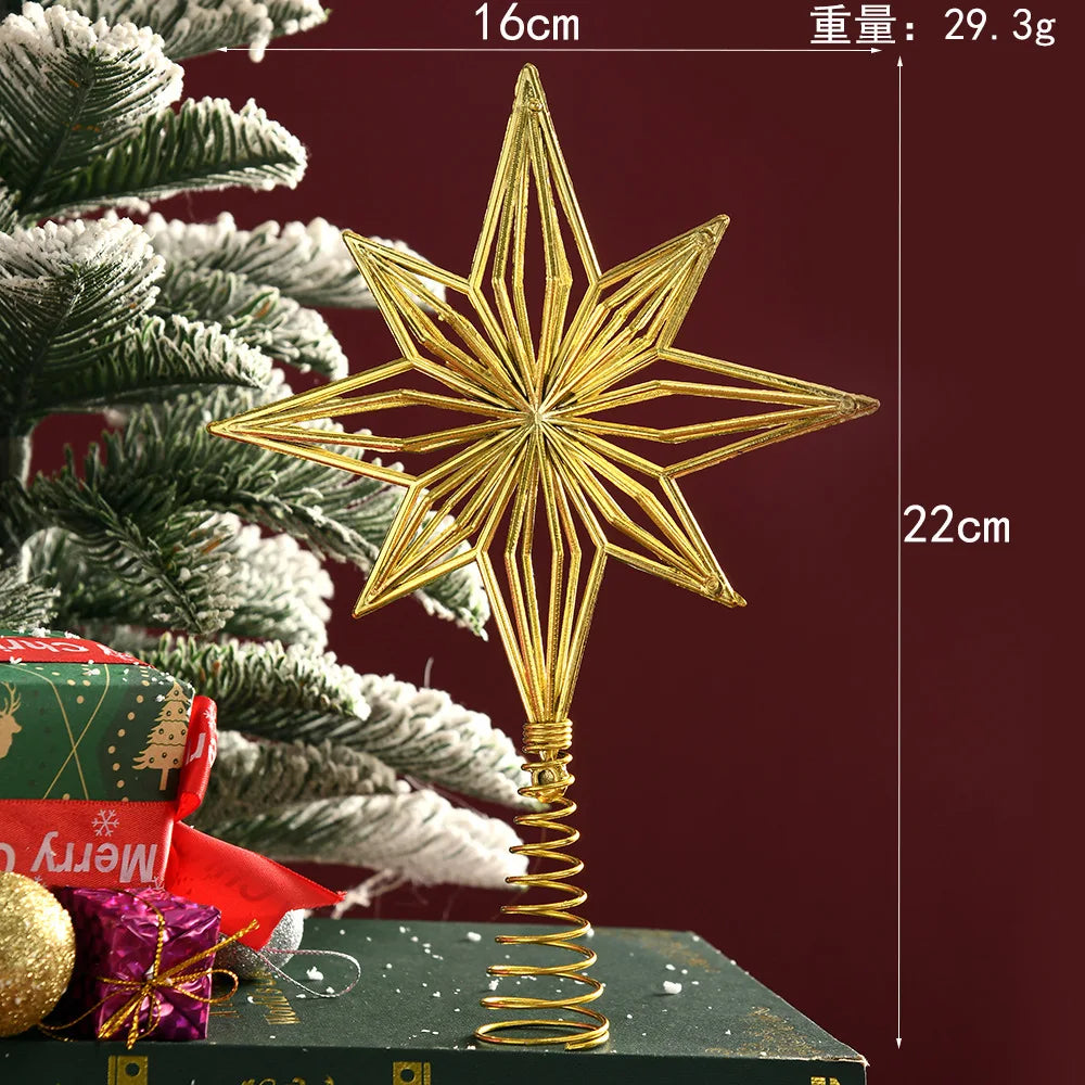 Gold Glitter Christmas Tree Top Iron Star Christmas Decorations For Home Xmas Tree Ornaments Navidad New Year 2024 Natal Noel