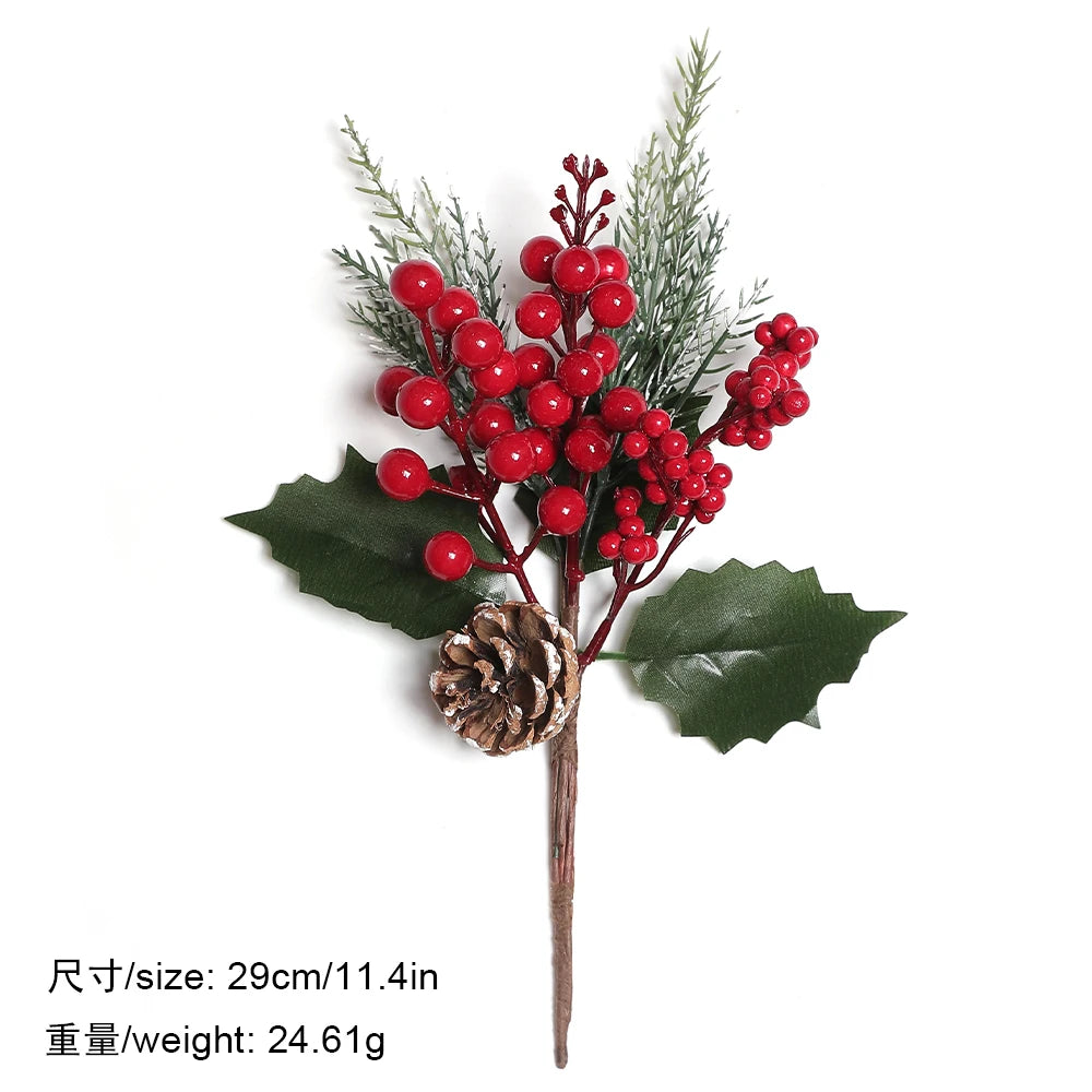 Christmas Decorations Red Berry Artificial Pine Bouquet Branch Xmas Tree Ornament Home Decor New Year 2025 DIY Gifts Accessories