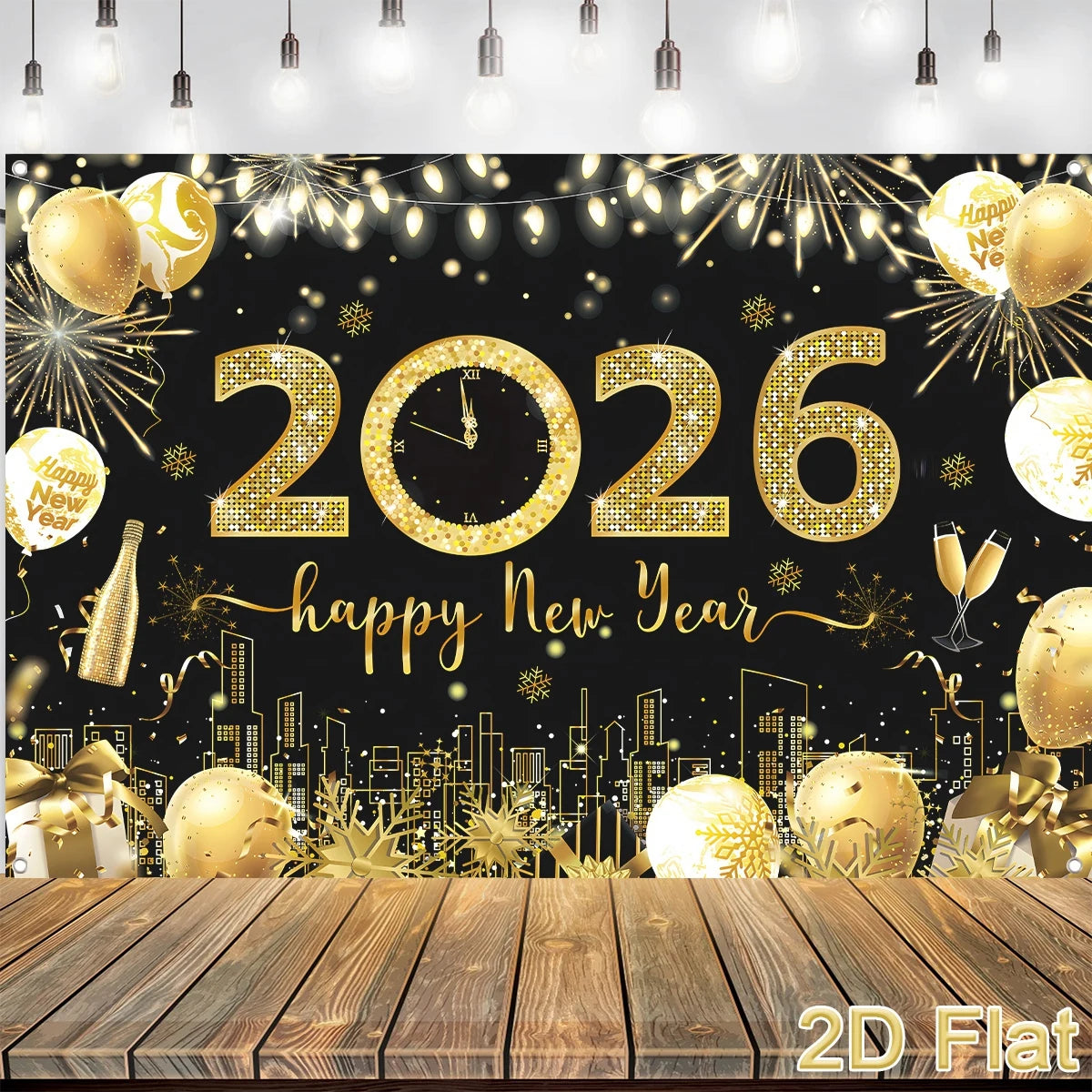2026 Happy New Year Party Decor Background New Year Champagne New Year Eve Party Cake Table Decor Happy New Year Backdrop Gift