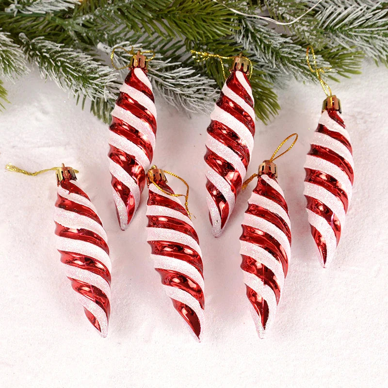 6pcs/box Christmas Tree Pendant Red Star Candy Snowflake Xmas Ball Ornament New Year 2025 Home Decoration Noel Gift Navidad 2024