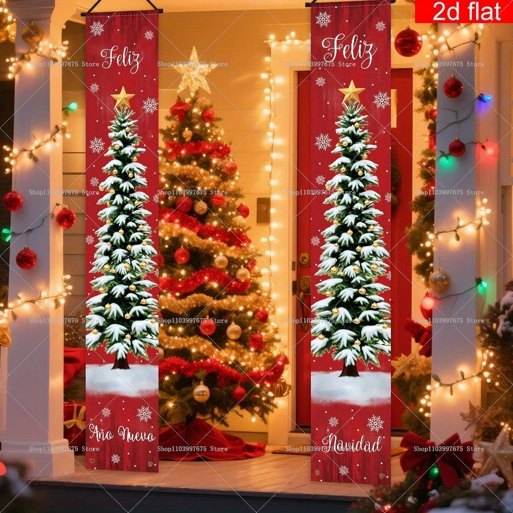 Spanish Merry Christmas Banners Xmas New Year Party Decorations Couplets Porch Signs for Indoor Outdoor Wall Hanging Decor