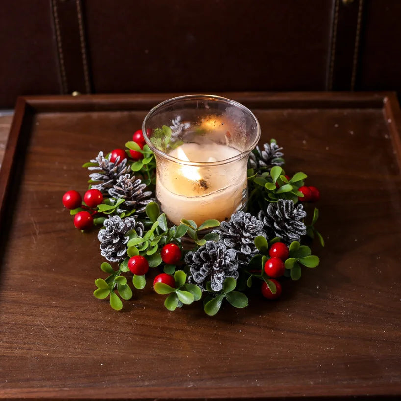 Christmas Decorations Candle Holders Scented Candle Holders Decorative Pinecones Red Berry Wreaths Table Centerpieces