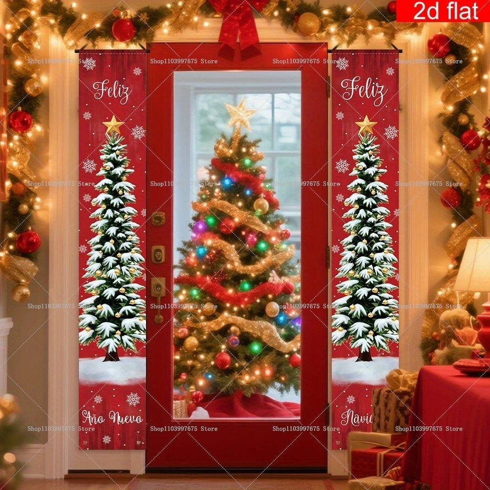 Spanish Merry Christmas Banners Xmas New Year Party Decorations Couplets Porch Signs for Indoor Outdoor Wall Hanging Decor
