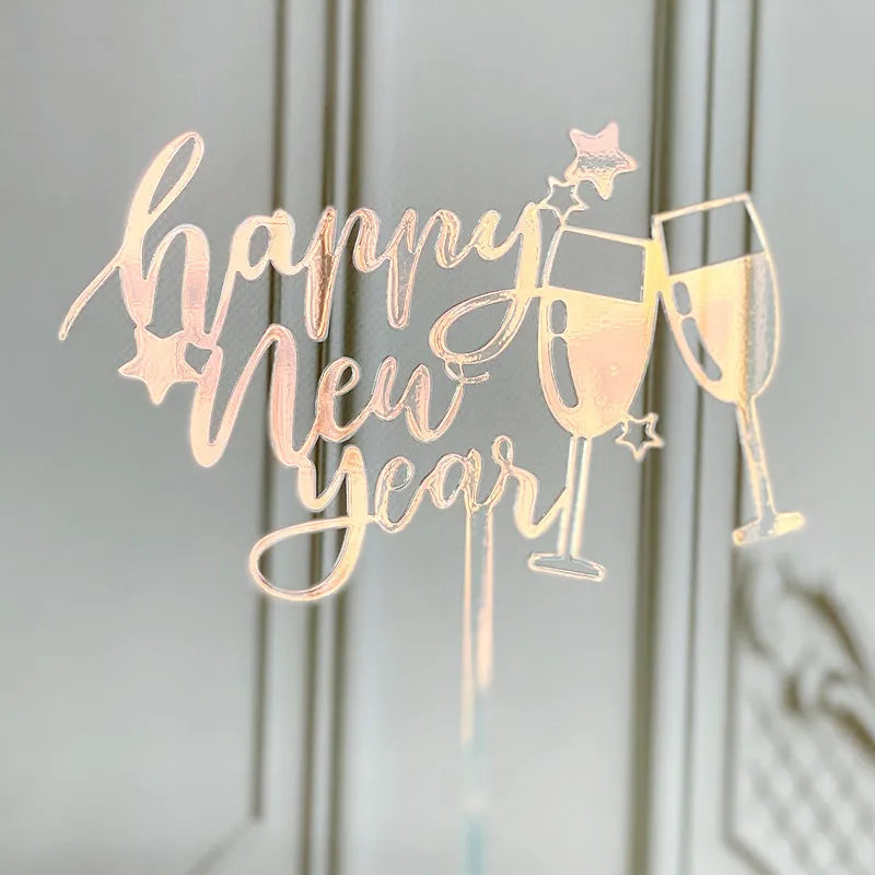 2023 Happy New Year birthday Cake Topper Red Gold Acrylic Kids New Year's Party Cake Topper Home Party Gifts Dessert Decoration