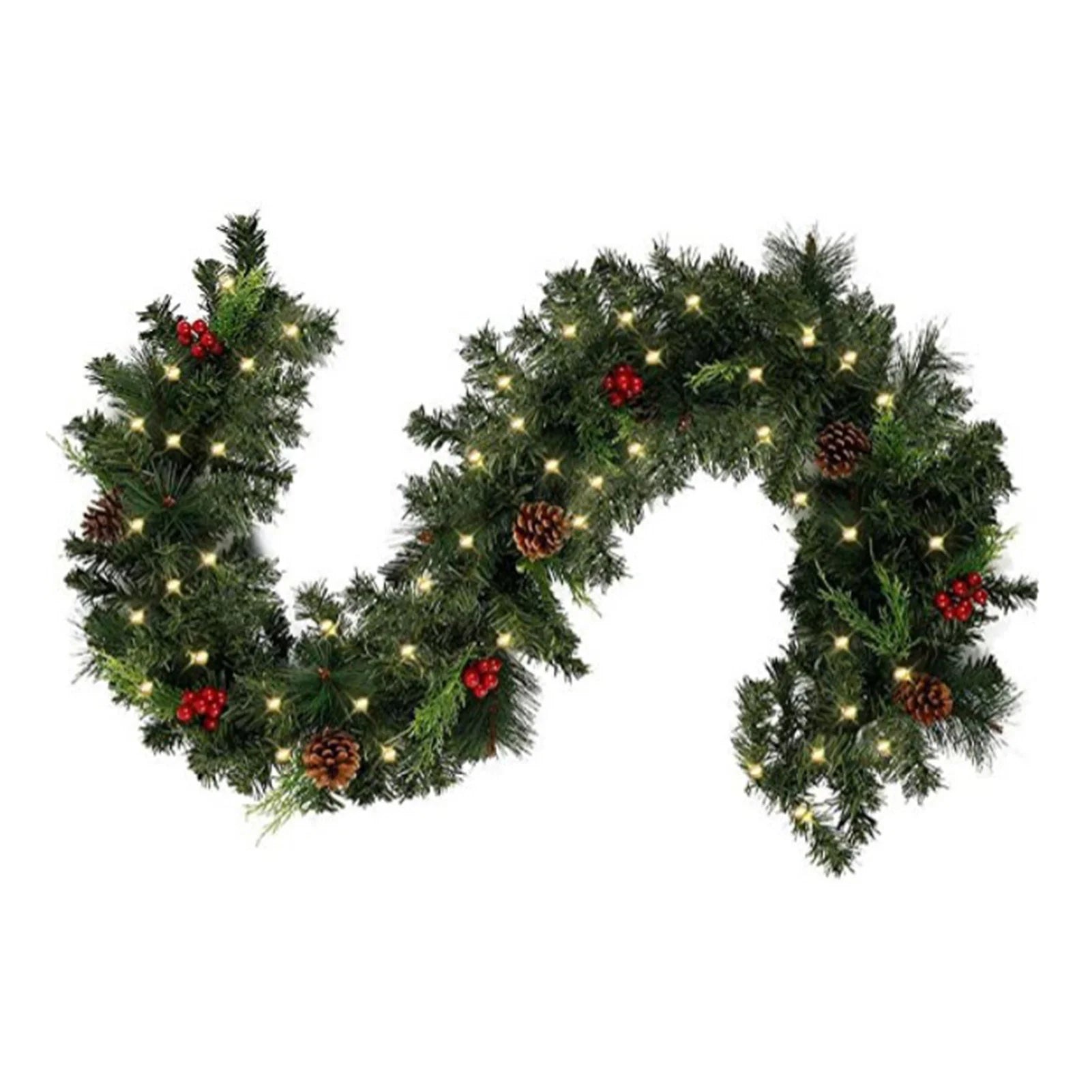 Christmas Garlands With Pinecones Red Berries Artificial Christmas Wreaths For Home Xmas Tree Stairs Door New Year Decoration